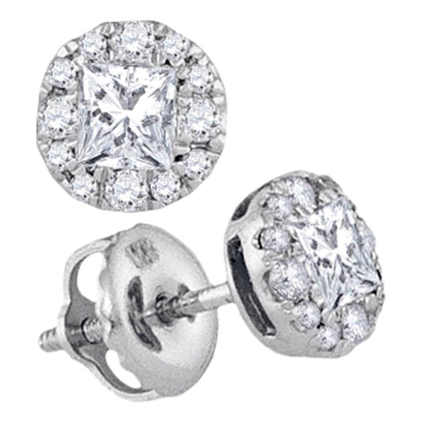 14kt White Gold Womens Princess Diamond Framed Screwback Stud Earrings 1/2 Cttw