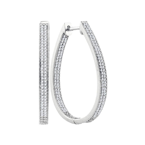 10kt White Gold Womens Round Diamond Oval Hoop Earrings 1.00 Cttw