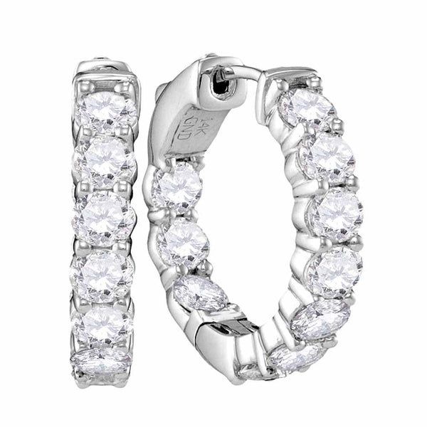 14kt White Gold Womens Round Diamond Hoop Earrings 3-7/8 Cttw