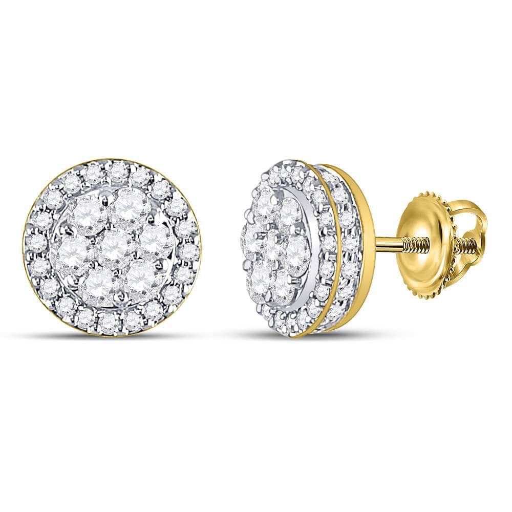 10kt Yellow Gold Womens Round Diamond Flower Cluster Earrings 1.00 Cttw