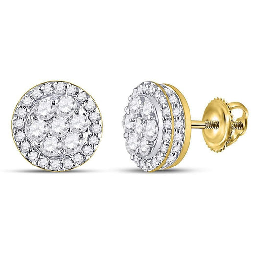 10kt Yellow Gold Womens Round Diamond Flower Cluster Earrings 1.00 Cttw