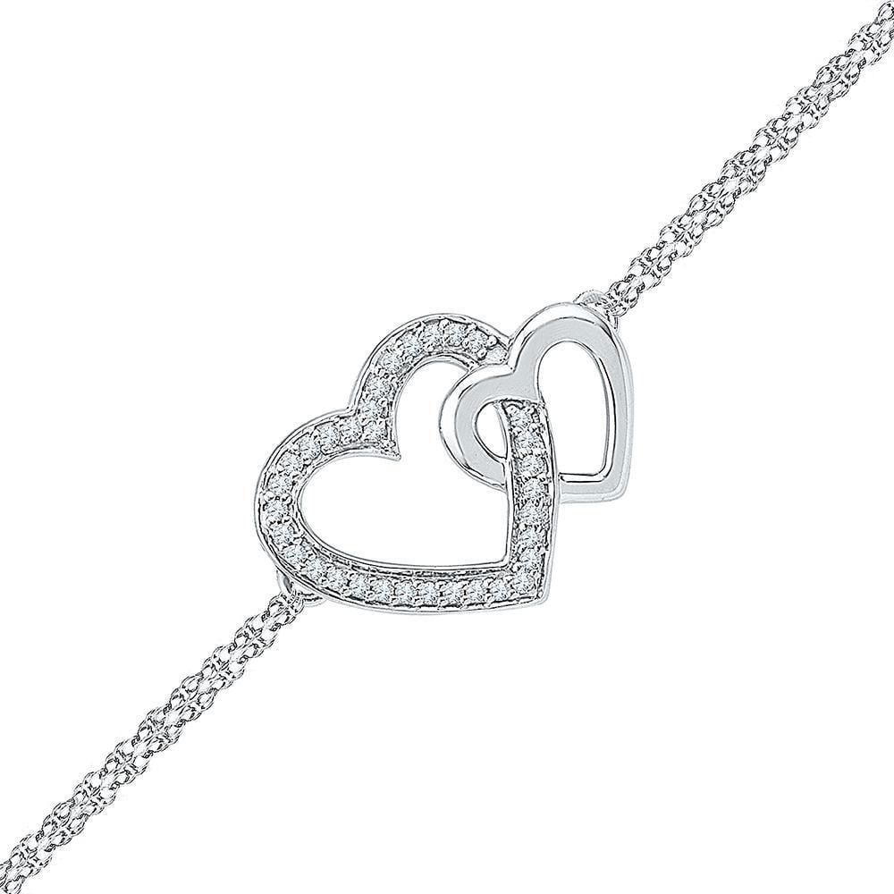 Sterling store Silver Womens Round Diamond Double Heart Pendant 1/10 Cttw