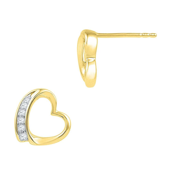 10kt Yellow Gold Womens Round Diamond Heart Stud Earrings 1/10 Cttw