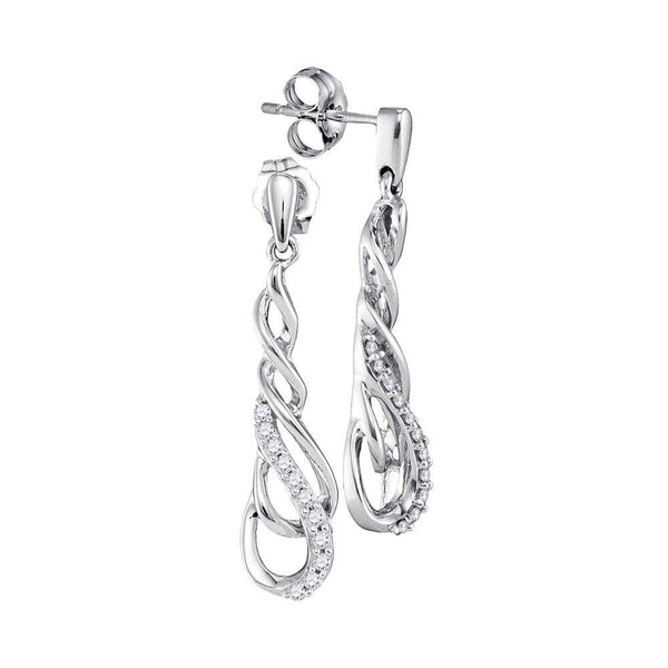 10kt White Gold Womens Round Diamond Teardrop Dangle Screwback Earrings 1/6 Cttw