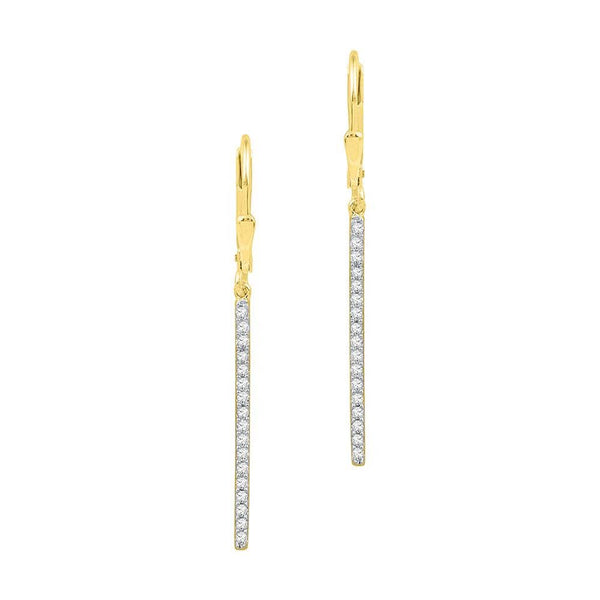 10kt Yellow Gold Womens Round Pave-set Diamond Stick Dangle Earrings 1/4 Cttw