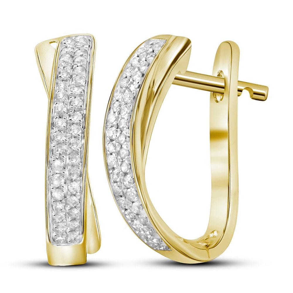 10kt Yellow Gold Womens Round Pave-set Diamond Hoop Earrings 1/6 Cttw