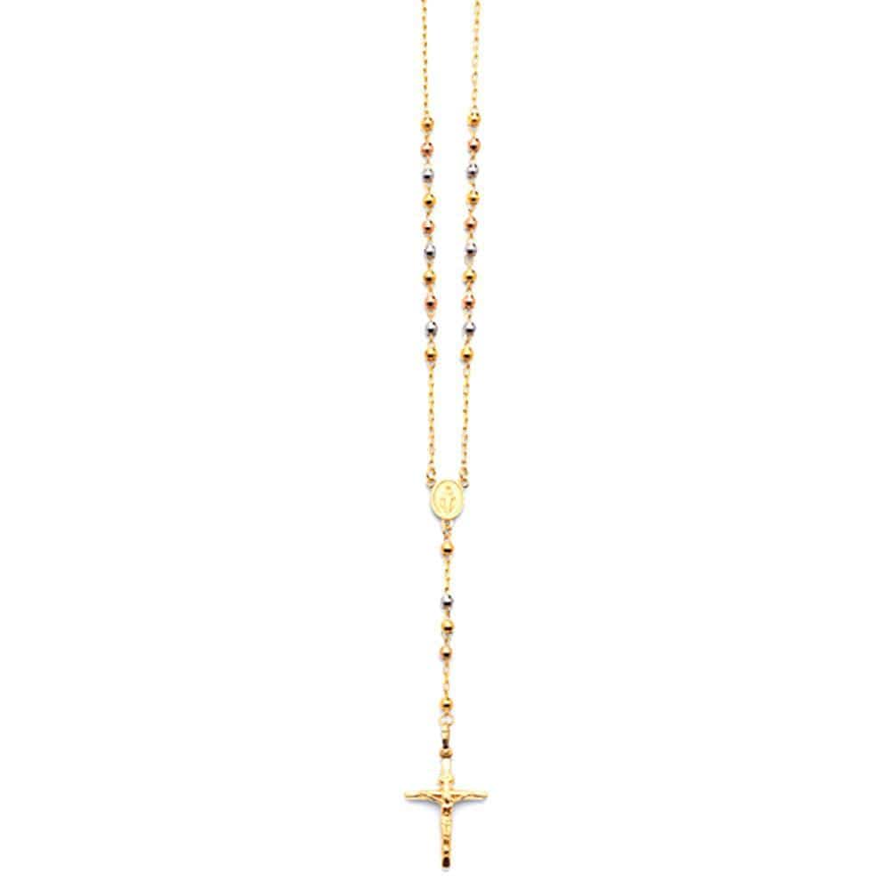Buy 4mm Medallion Cross Shiny Rosary Crucifix Chain Necklace Real 10K  Yellow Gold Online in India - Etsy