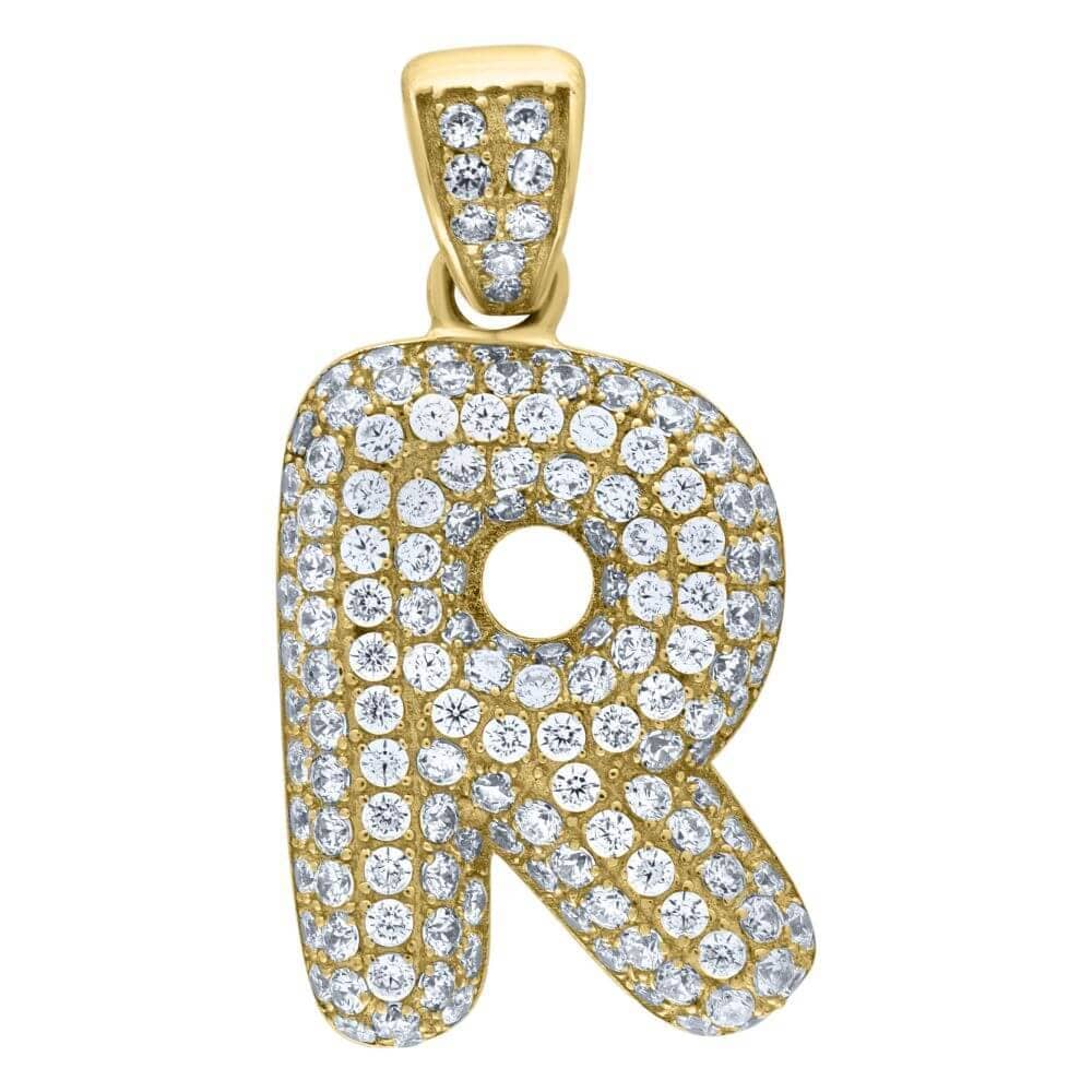 Cubic Zirconia R Initial Charm Pendant in 10K Solid Gold