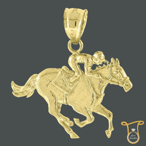 10kt Yellow Gold Jockey on Horse Animal Fashion Charm Pendant, Pendants, Silverine, Jawa Jewelers