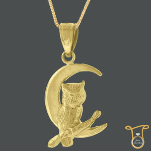 10kt Yellow Gold Owl Moon Charm Fashion Pendant, Pendants, Silverine, Jawa Jewelers