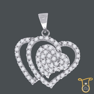 Sterling Silver Round Womens Cubic Zirconia CZ Double Heart Fashion Pendant, Pendants, Silverine, Jawa Jewelers