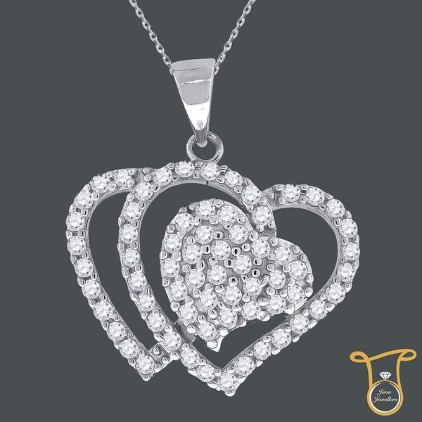 Sterling Silver Round Womens Cubic Zirconia CZ Double Heart Fashion Pendant, Pendants, Silverine, Jawa Jewelers