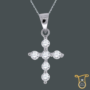 Womens Sterling Silver Round Cubic Zirconia CZ Cross Fashion Pendant, Pendants, Silverine, Jawa Jewelers