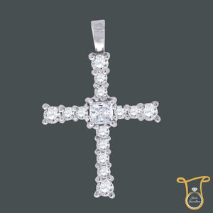 Sterling Silver Round Cubic Zirconia CZ Cross Fashion Pendant, Pendants, Silverine, Jawa Jewelers