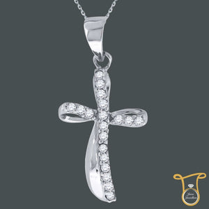 Sterling Silver Round Cubic Zirconia CZ Cross Fashion Pendant, Pendants, Silverine, Jawa Jewelers