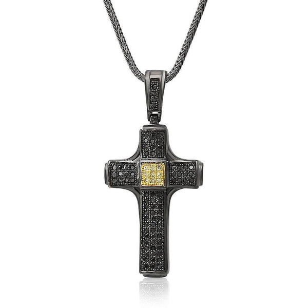 3.45CTW Cubic Zirconia Sterling Silver Black Cross Pendant 2.25 Inch, Pendants, Jawa Jewelers, Jawa Jewelers