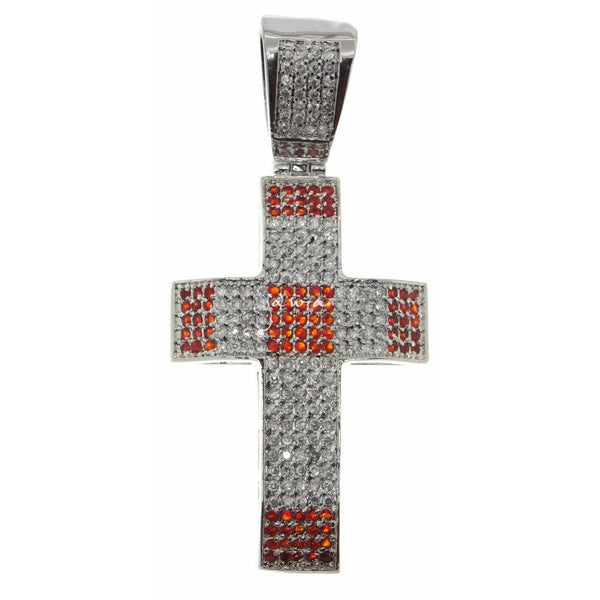 14K White Gold Finish Simulated Diamond Cross with 38", , Jawa Jewelers, Jawa Jewelers