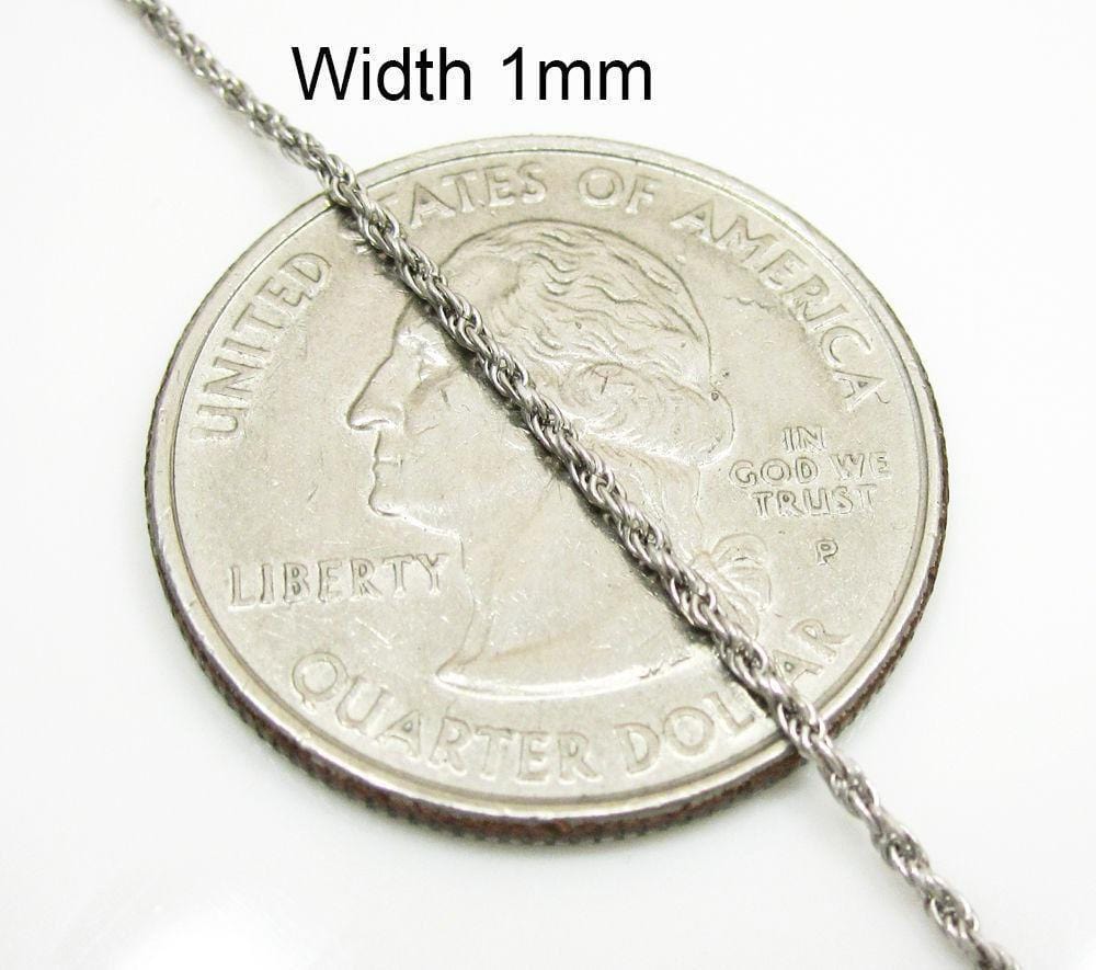 14k White Gold 1mm Diamond Cut Rope Chain Bracelet 7 - 9 Inches